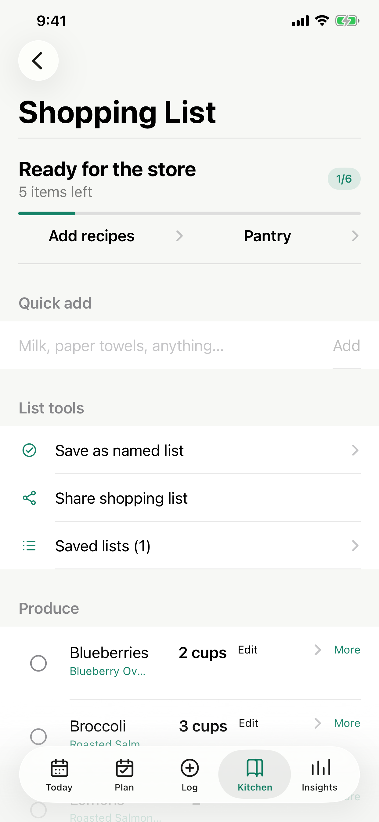 MorselNote aisle-organized shopping list